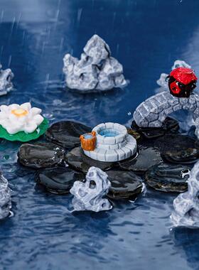 仿真假山水亭桥造景意境中式微景观园艺盆景茶桌小众工艺品小摆件