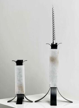 现代天然大理石云石烛台摆件桌面装饰客厅样板间酒店蜡台创意摆设