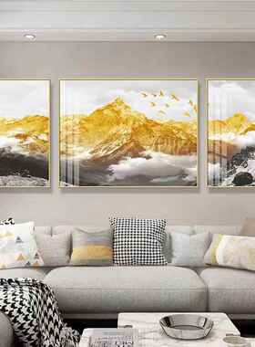客厅装饰画后金山现代极简主义沙发背景墙三联画新中国风可及豪华
