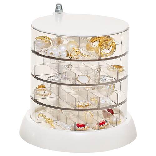 耳环耳钉收纳盒2023新款精致手饰品戒指项链旋转首饰盒透明多层 - 图0