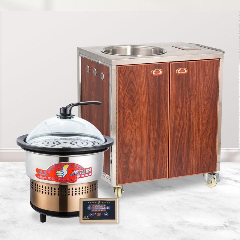 Steam seafood hot pot commercial multi-functional upper steaming and lower cooking sauna stone pot fish steamer trolley set electric steamer