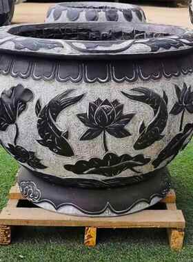 石雕鱼缸庭院流水荷花缸鱼缸鸳鸯缸仿古圆缸青石花钵水缸景观雕塑