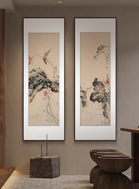 新中式四条屏花鸟画客厅装饰挂画国画饭厅茶室装饰画家居沙发壁画