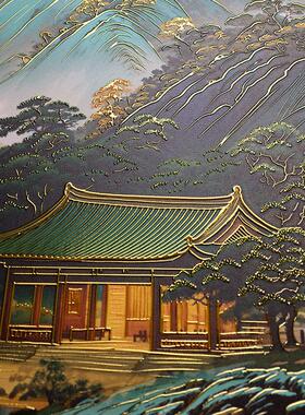 浮雕描金背有靠山茶室山水画办公室挂画客厅装饰画沙发背景墙壁画