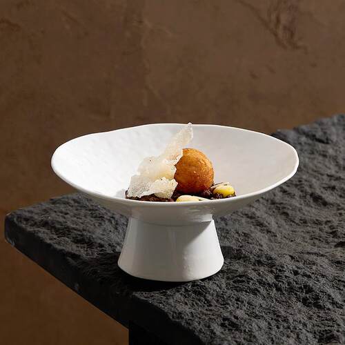 陶瓷果盘零食高脚盘中式简约糕点盘茶点盘2025新款白色甜品台摆件 - 图0