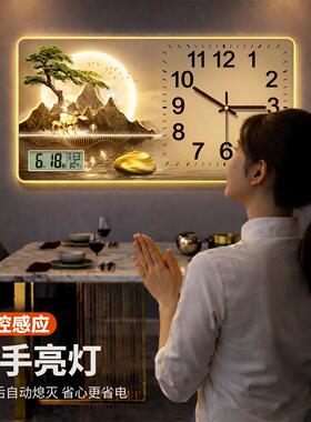 钟表挂钟客厅2026新款创意挂墙表高级感静音带灯万年历时钟装饰画
