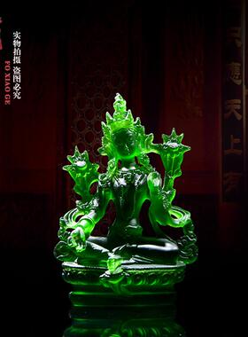 精品彷琉璃绿度母密宗佛像平安藏传佛堂居家供奉佛像随身树脂摆饰