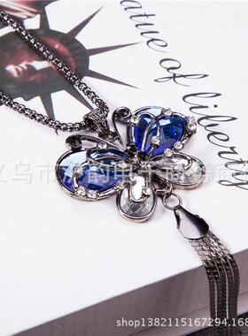 跨境欧美热销时尚毛衣链女高级感长款项链轻奢个性秋冬蝴蝶装饰品