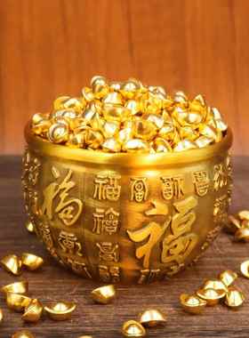 实心金元宝摆件迷你金条小金元宝道具聚宝盆配饰招财工位装饰
