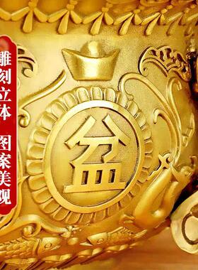 黄铜聚宝盆摆件双龙铜缸招财聚财家居客厅店铺装饰工艺礼品摆饰开