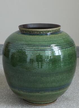 景观园林装饰插花摆件简约绿色大型月亮罐陶瓷落地花瓶油画罐民宿