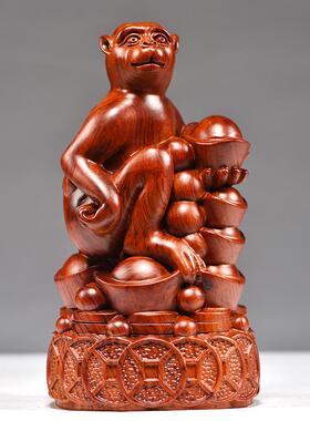 花生梨TQ-973木雕猴子十摆件二肖饰猴木头猴家居客厅办公室装工艺