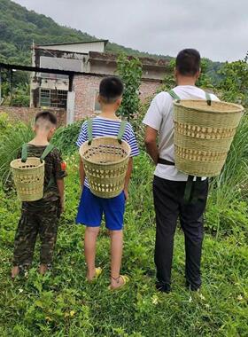 农用双肩编织背小孩背篓儿童道具舞蹈采茶篼竹编竹篓工艺镂空设计