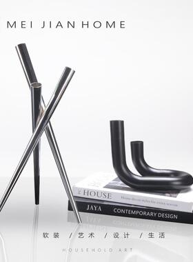 轻奢花几何烛台装饰售处样板间软插装家楼居极品简三脚架花YGE器