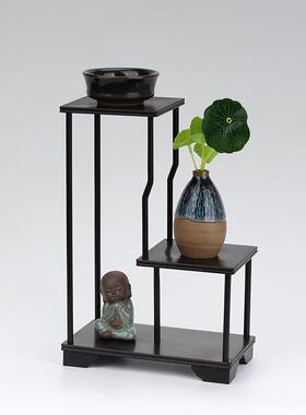 黑檀多宝格古玩架小型博古架紫光檀高低茶壶架饰品摆架奇石底座