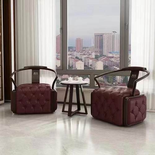 新中休闲椅件套客厅售楼式乌处实XMO木皮三艺轻奢金木单人沙发洽 - 图1