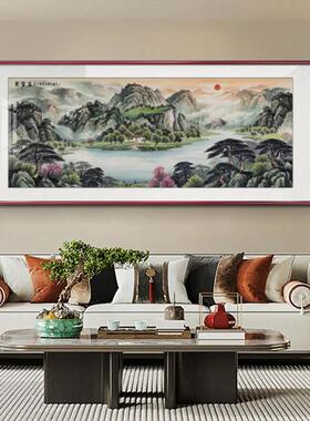 迎客松国画山水画装饰画新中式办公室客厅沙发背景墙挂画手绘壁画