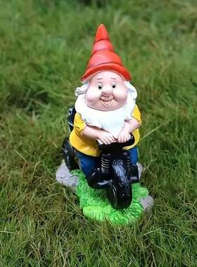 跨境新品骑自行车的小矮人庭院雕像花园侏儒老人装饰雕塑书桌酒柜