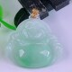 Burmese natural genuine jadeite 18k gold buckle ice type floating sun green full of floating flowers flashing Buddha jade pendant 6.90g