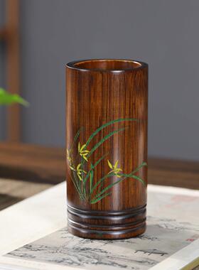 金竹茶道筒竹子笔筒大漆六君子茶筒复古竹编茶具收纳桶兰花竹筒