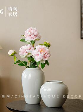 景德镇新中式陶瓷白色花瓶干插花器客厅餐桌水培养鲜花插装饰摆件