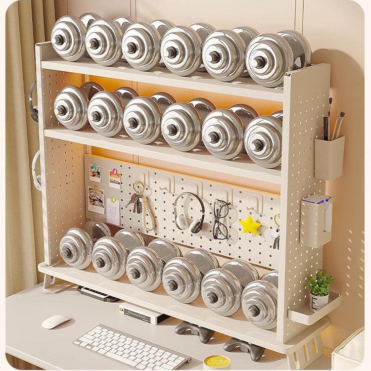 Desktop hole board storage rack desk computer screen elevated shelf table iron bookshelf multi-layer storage shelf