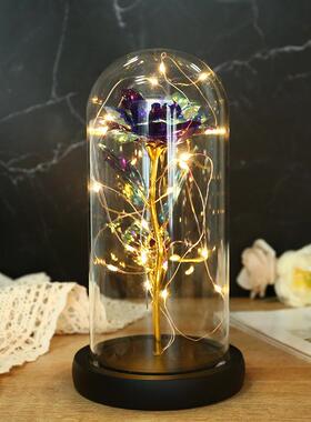 永生花玻璃罩摆件diy成品玻璃罩子展示罩带灯礼盒玻璃工艺品