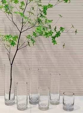 现代简约透明加厚底气泡直筒花瓶高级感透明水养插花吊钟落地花瓶