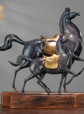 正品《志在客必得》铜岁月全黄铜马摆件工艺铜器厅办公金室桌面品