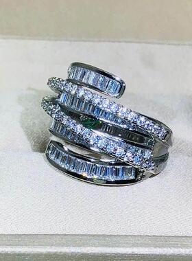 High Quality Interwoven Geometric White Zircon Ring 925 Silv