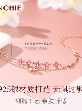 银千惠纯银桃花铃铛脚炼女性感2025新款潮脚绳足炼脚环七夕礼物