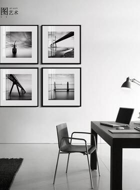 格局 工业风客厅装饰画黑白建筑摄影背景墙壁画照片墙办公室挂画