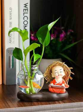 个性化禅茶宠物四个小和尚客厅插花小摆件玻璃器皿水培装饰摆件