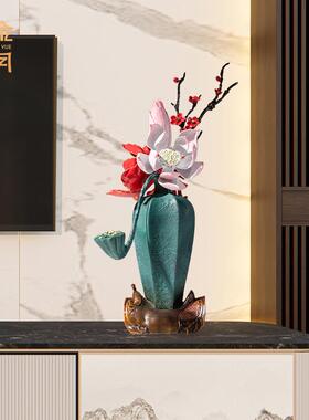 铜金岁月四季平安牡丹花铜摆件仿真荷花梅花莲蓬客厅餐桌花卉摆件