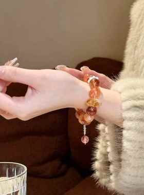 绿发晶红胶花顶珠高性价比天然水晶手串一物一图