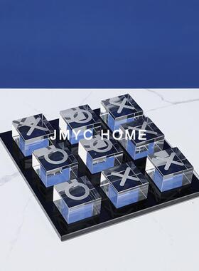 意式简约轻奢水晶棋盘摆件样板间售楼处酒柜客厅茶几床头软装饰品