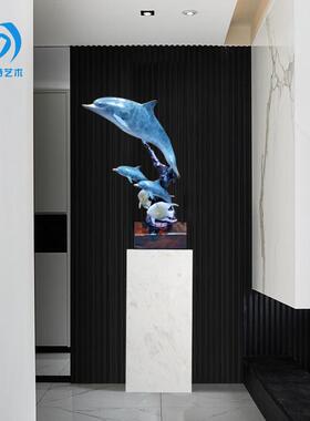 欧品式铸铜工艺品海豚雕塑酒园柜黄铜大海户装饰外水景庭院林景观