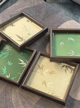 【两个装】中古风刺绣竹叶托盘方形置物入户玄关托盘放置首饰杯子