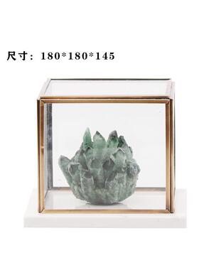 现代新中式透明玻璃罩大理石晶石花摆件客厅茶几博古架书柜艺术品