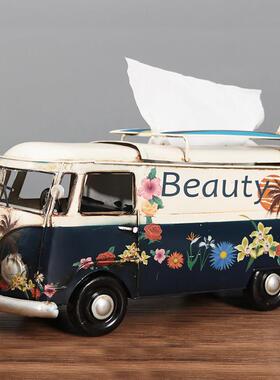 覆古怀旧老爷车 汽车模型巴士纸巾盒卫生纸盒 酒吧饭厅装饰道具摆