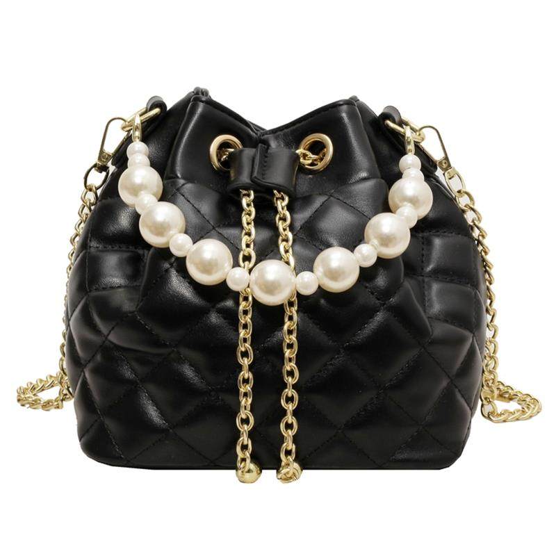 高级质感小包包女2025新款流行爆款菱格链条斜挎包珍珠手提水桶包,淘宝优惠券,粉丝福利购,淘宝优惠卷