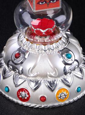 水晶舍利塔摆件藏式民族风桌面供奉用品镶嵌彩珠彩绘天眼菩提塔