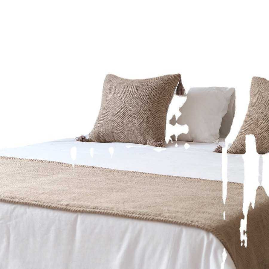 侘寂中古风床尾毯床尾巾搭毯床搭巾盖毯民宿酒店客栈床旗咖色棕色,淘宝优惠券,粉丝福利购,淘宝优惠卷