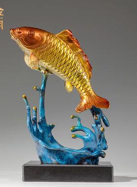 铜金岁月鸿运锦鲤鱼黄铜工艺品摆件公司前台客厅电视柜鲤鱼铜摆件