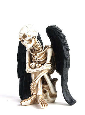 树脂骷髅头万圣节装饰礼品骷颅头天使翅膀头骨万圣节用品