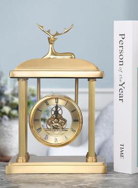 美式黄铜座钟黄铜轻奢摆件家居客厅餐厅卧室酒店前台软装饰品