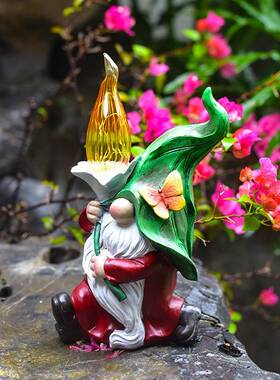 跨境户外树儒脂侏摆工艺品太阳能件86小矮人雕像庭装饰花园院草坪