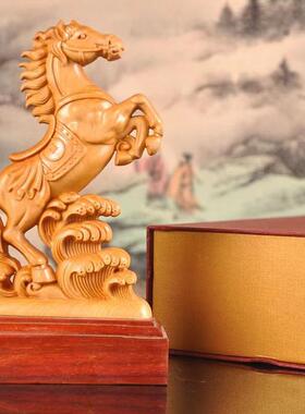 柏马底精雕摆件檀座实木崖马工艺品意桌面创摆件小工艺品