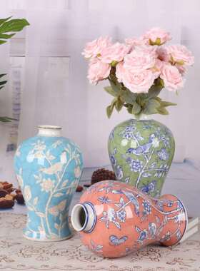 新中式陶瓷花瓶摆软件玄关客厅酒店板房样装饰手绘青17花品瓷摆件