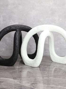 简约黑色白色现X形摆树HDM脂样板房售楼部家居桌面餐厅代软装饰品